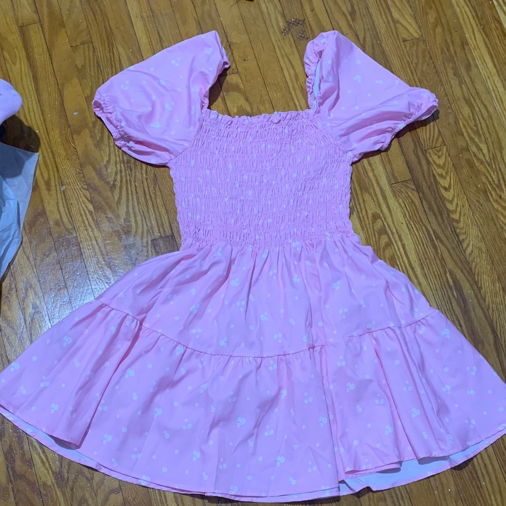 Pink Puff Sleeve Smocked Dress